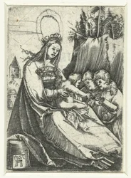 Maria con il Bambino Gesù e due ragazzi