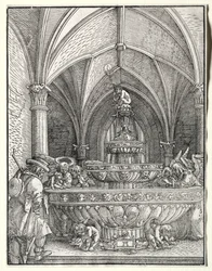 La Sacra Famiglia nella fuga in Egitto a una fontana, c. 1520