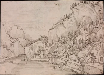 Vista di Sarmingstein sul Danubio (Austria) - Disegno di Albrecht Altdorfer (circa 1480-1538)