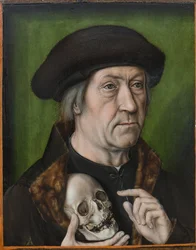 Autoritratto con un teschio - Dipinto di Aelbrecht Bouts (1451/54-1549)
