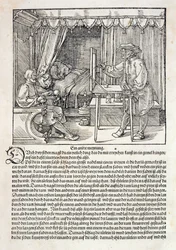 Artista che usa la macchina da disegno di Durer per dipingere una figura, da 