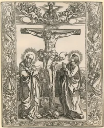 Cristo in croce con bordo di angeli