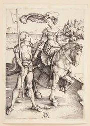 Signora a cavallo e lanzichenecco