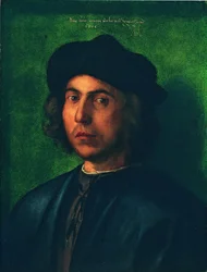 Ritratto di un giovane uomo
















 su uno sfondo verde