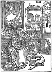 San Girolamo nel suo studio che estrae una spina dalla zampa di un leone