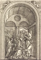 La Sacra Famiglia con due angeli in una sala voltata, c. 1504