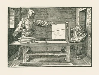 Un uomo che disegna un liuto