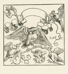 Un gufo attaccato da altri quattro uccelli, 1515 circa (xilografia)