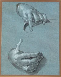 Mani - Due studi (disegno a gesso su carta blu)