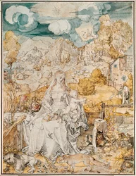 Madonna con una moltitudine di animali (acquerello, penna e pennello su carta)