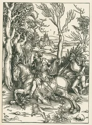 Il cavaliere e il lanzichenecco, 1496 circa (xilografia)
