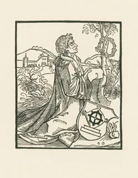 Il poeta Sebastian Brant in ginocchio
