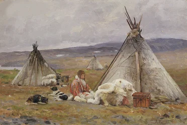 Un chum dei Nenets (una tenda nomade). Isola di Novaya Zemlya