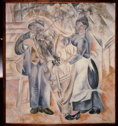 I musicisti. Dipinto di Alexander Vasilyevich Shevchenko (Alexandre Chevtchenko) (1883-1948), olio su tela