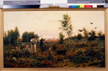 Caccia al fagiano di monte. Scena di caccia. Dipinto di Alexei Danilovich Kivshenko (1851-1895)