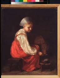 Una giovane contadina con un vitello