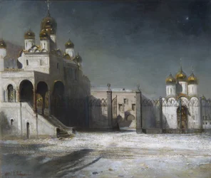 La Piazza della Cattedrale nel Cremlino di Mosca di notte, 1878