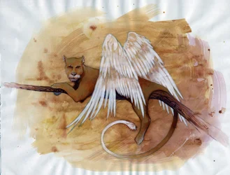 Creatura favolosa: rappresentazione di una chimera, animale fantastico con testa di leone, corpo di capra e coda di serpente.