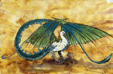 Creatura favolosa: rappresentazione di un drachentdawn, metà colomba metà drago. Disegno di Alessandro Lonati
