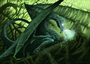 Creatura fantastica: un drago che protegge il suo uovo. Illustrazione di Alessandro Lonati. 2010