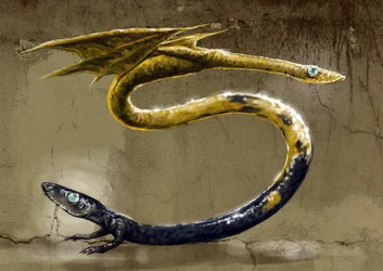 Mostri e creature fantastiche, criptozoologia: rappresentazione di un Amphisbene, serpente mitologico con due teste - Disegno di Alessandro Lonati, 2012