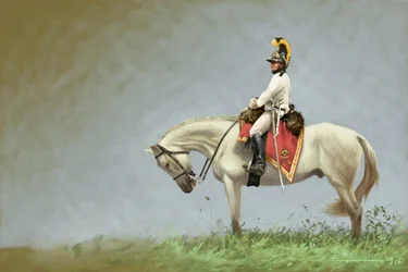 Primo Impero: soldato della cavalleria austriaca. Disegno di Alessandro Lonati