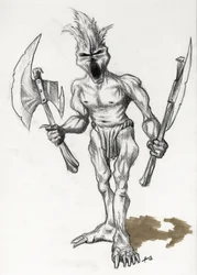 Mostro leggendario per illustrazione fantasy: guerriero troll con asce
