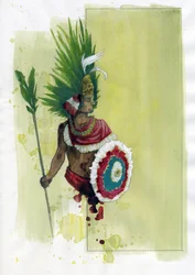 Ritratto di Moctezuma II (1466-1520) Imperatore Azteco Illustrazione di Alessandro Lonati