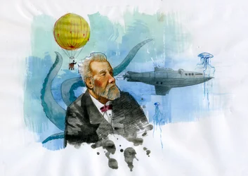 Ritratto dello scrittore francese Jules Verne (1828-1905) (Illustrazione di Alessandro Lonati)