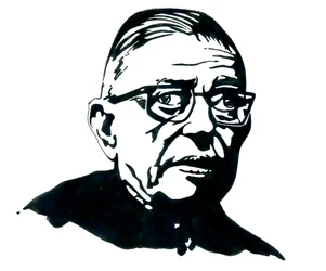 Ritratto dello scrittore, filosofo e drammaturgo francese Jean-Paul Sartre