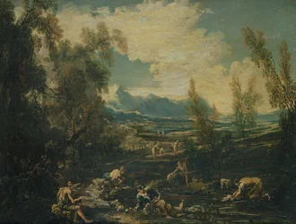 Viaggiatori presso un ruscello