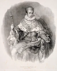 Ferdinando I (1793-1875), re del Lombardo-Veneto, in abiti di Stato, da «Incoronazione di Sua Maestà Imperiale e Reale Ferdinando I, re del Regno Lombardo-Veneto», pubblicato nel 1838