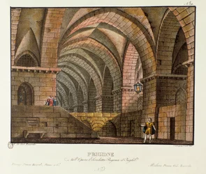 Norfolk visita il prigioniero Leicester nella scenografia della prigione per la rappresentazione del 1828 dell