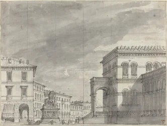 Piazza con monumento equestre e palazzo