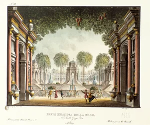 Veduta della Corte Reale del Palazzo di Gengis Khan Scenografia per il balletto 