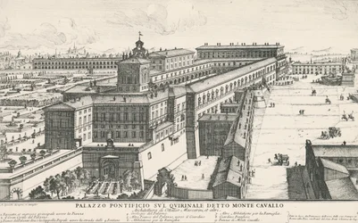 Palazzo del Papa sul colle Quirinale, noto anche come Monte Cavallo, disegno e incisione di Alessandro Specchi (1668-1729), Italia