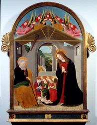 La natività. Pittura di Esiguo Maestro (15° secolo). Olio su tela. Dim: 0,88 x 0,57m. Rouen, Museo delle Belle Arti