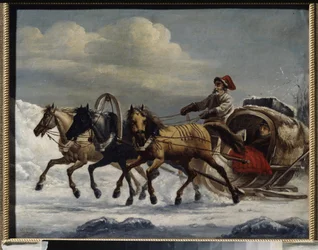 Troika (slitta trainata da una pariglia di tre cavalli). Dipinto di Alexander Osipovich Orlowski (1777-1832)