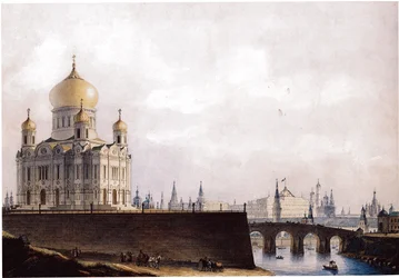 La cattedrale di Cristo Salvatore con vista sul Cremlino di Mosca, 1836-1837