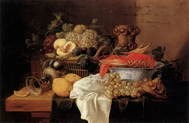 Natura morta di frutta con aragosta