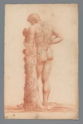 Studio di una statua di uomo in piedi con bambino