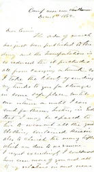 Lettera firmata A.E. Steen, campo vicino a Van Buren, al cugino Mrs. Mary Walker, Van Buren, Ark., 1 dicembre 1862
