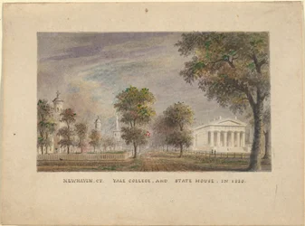 New Haven CT. Yale College e State House nel 1830