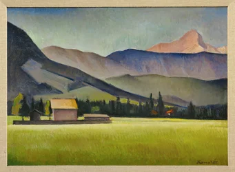 Cima Daniel sulle montagne dello Zugspitz, Baviera (dipinto su cartone)