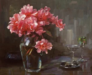 A. Köster, fiori in un vaso di vetro
