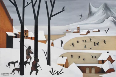 Cacciatori nel villaggio invernale