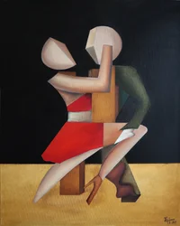 Abbraccio appassionato in stile cubista