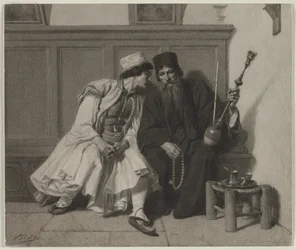 Giovane greco in conversazione con un sacerdote