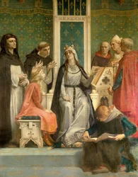 La Bianca, regina di Castiglia, tiene una lezione al futuro re Luigi IX (San Luigi) (1214-1270) da bambino, dipinto di Alexandre Cabanel (1823-1889), XIX secolo, Parigi, Panthéon