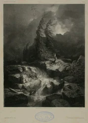 Torrente di montagna nella tempesta